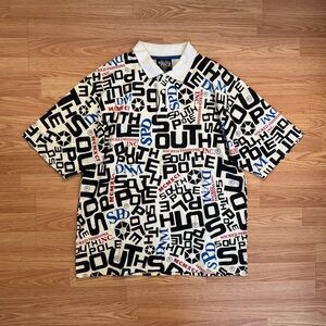 South Pole All-Over Logo Polo Shirt - White with Black, Blue & Red Print